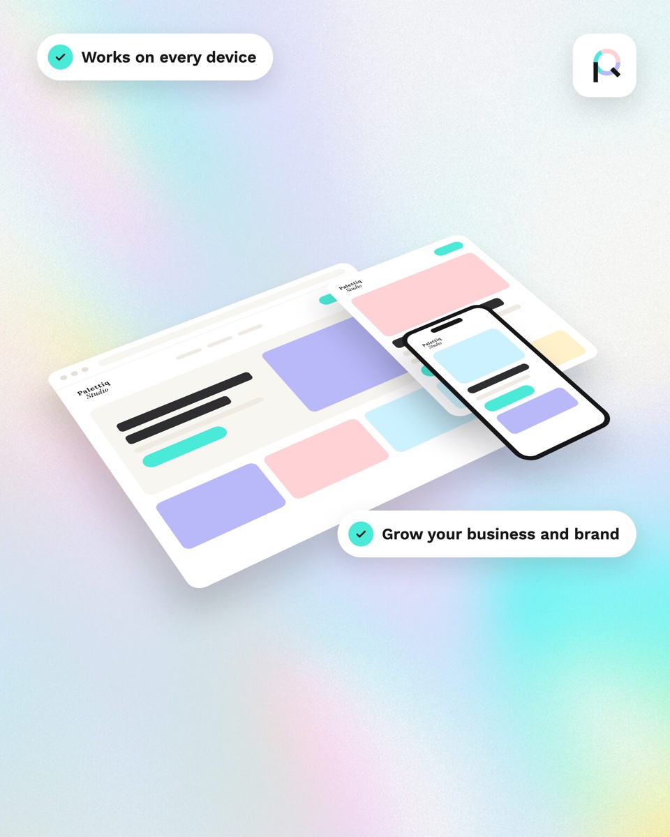 Palettiq Studio website wireframes on desktop, tablet and phone